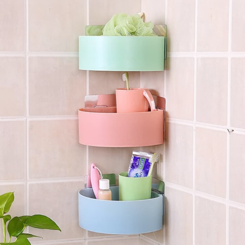 Punch-Free Bathroom Corner Shelf Wall Storage Rack