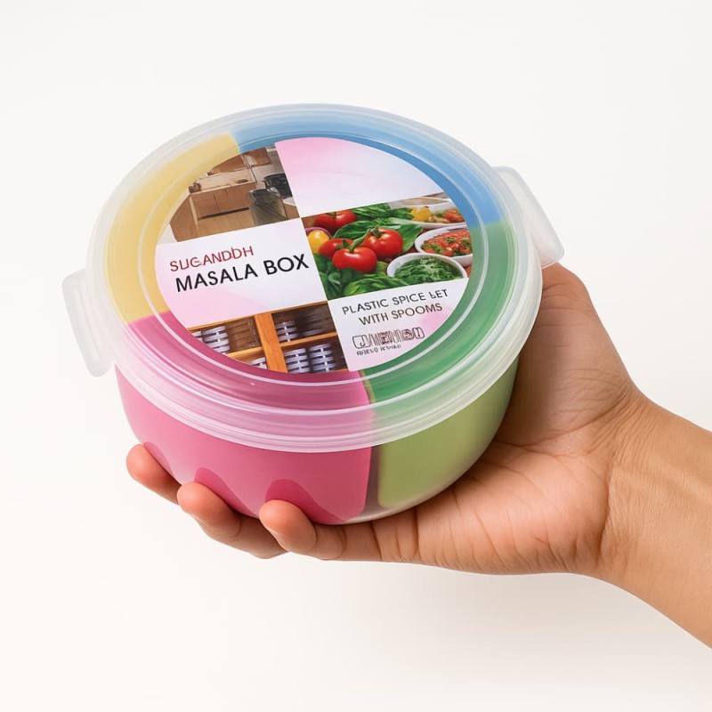 China Sugandhi Masala Box – Plastic Spice Jars Set with Spoons