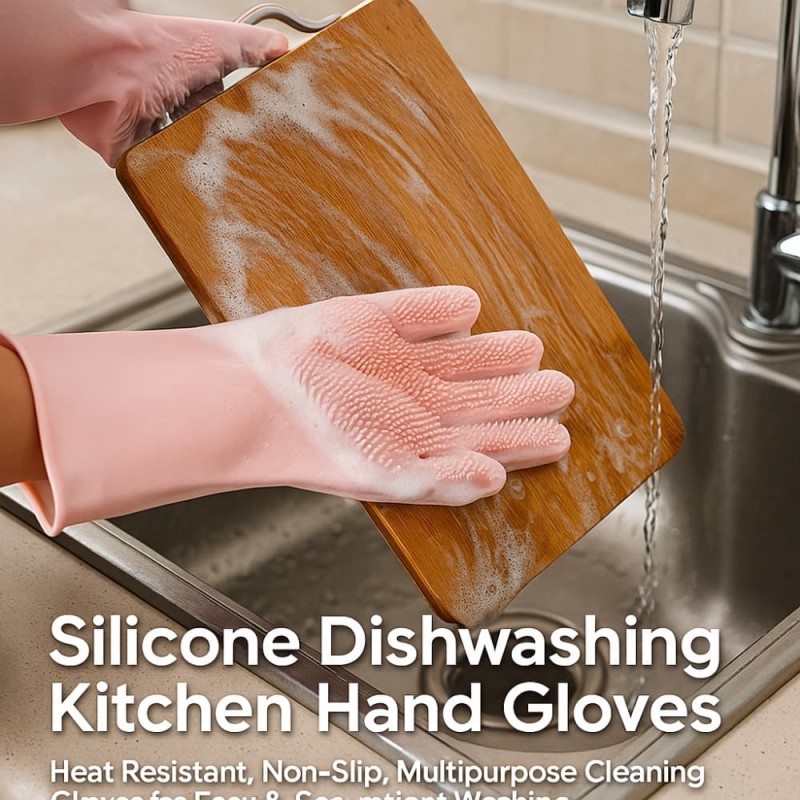 Silicone Dishwashing Kitchen Hand Gloves – Heat Resistant, Non-Slip, Multipurpose Cleaning Gloves for Easy & Convenient Washing