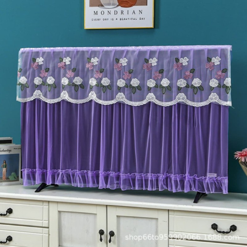 Purple 32” LED TV Cover – Elastic Lace Dust Protector
