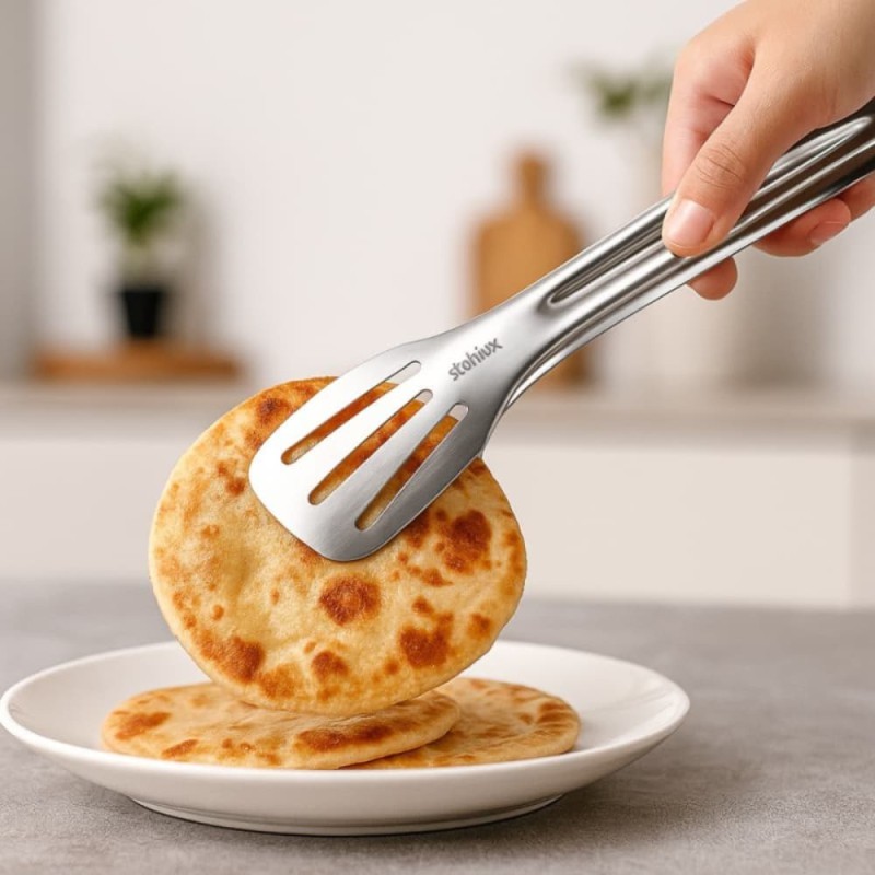 Stainless Steel Food Serving Tong 24cm – Large Roti Chimta & Turner for Cooking & Serving