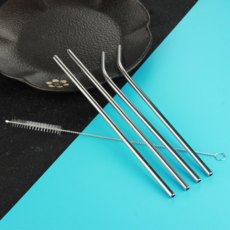 Food Grade Stainless Steel Reusable Drinking Straws 4 Pcs Set with Cleaning Brush