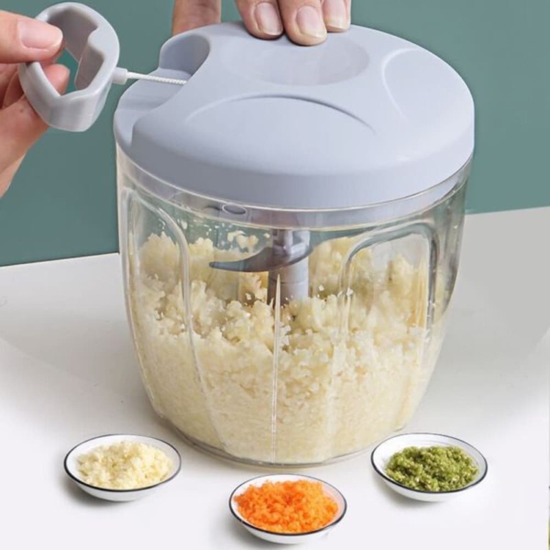 Hand Manual Blender, Vegetable Cutter & Manual Meat Grinder - 900ml, 5-Blade