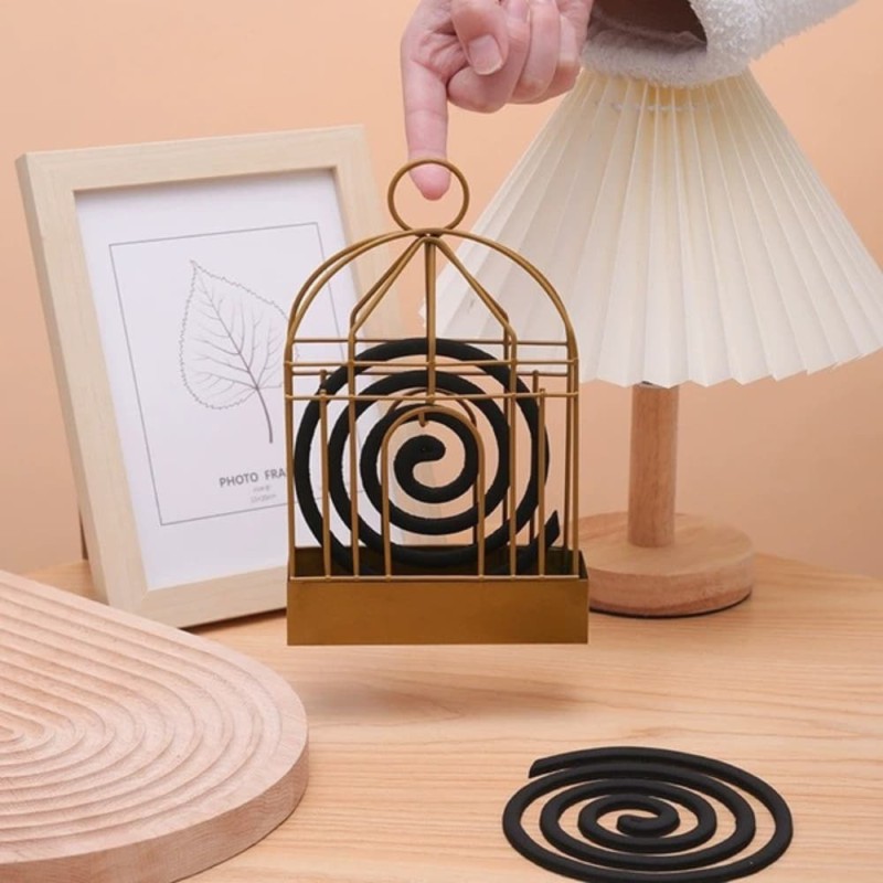 Iron Birdcage Mosquito Coil Holder with Cover & Handle
