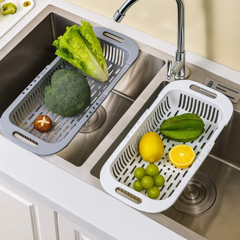 Foldable Telescopic Sink Drain Basket – Multi-Functional Kitchen Veg & Fruit Washing Rack