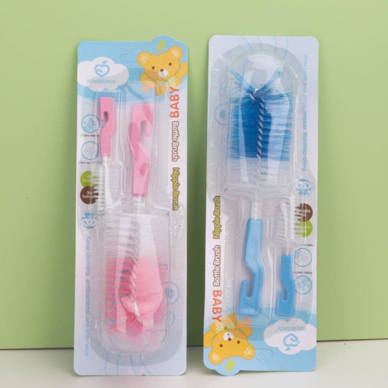 Apple Bear Baby Bottle & Nipple Cleaning Brush Set