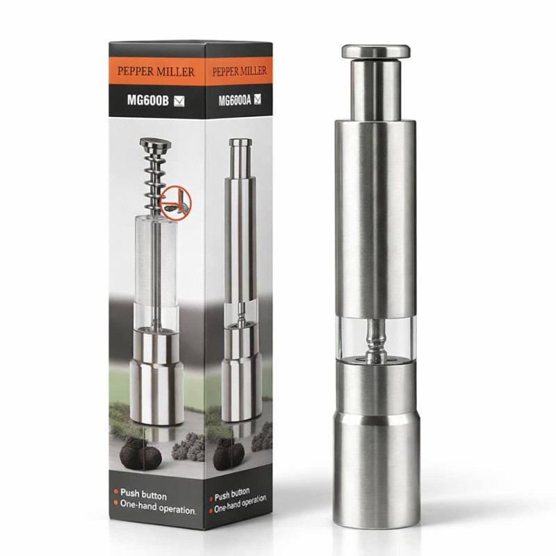 Stainless Steel Manual Pepper Grinder – Silver