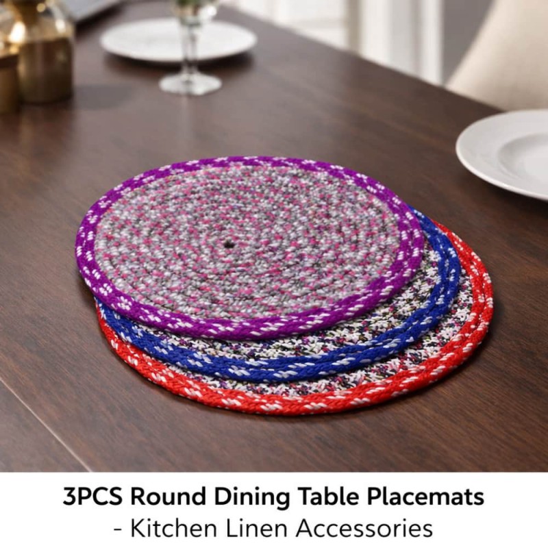 3PCS Round Dining Table Place mats – Kitchen Linen Accessories