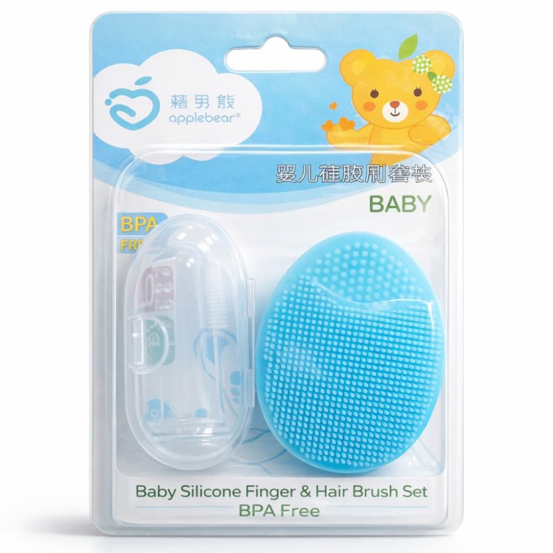 Apple bear Baby Silicone Finger & Hair Brush Set – BPA Free