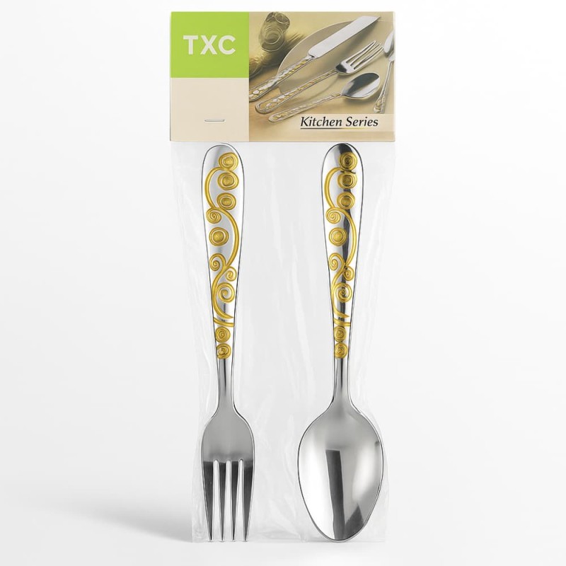 TXC Stainless Steel Spoon & Fork Set – Gold Design 12pcs