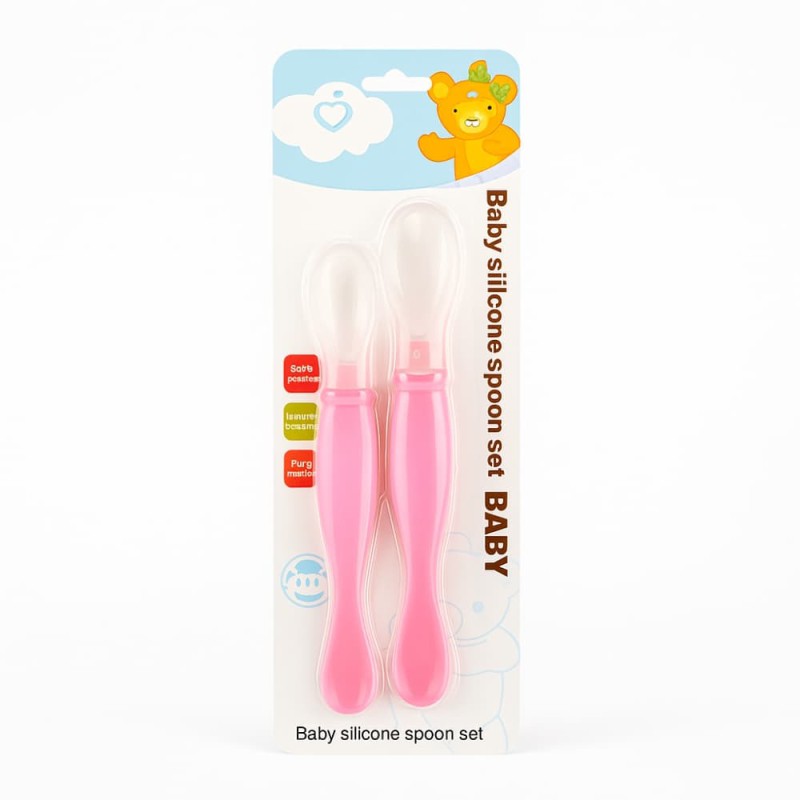 Baby Silicone Safety Spoon Baby Feeding Feeder 2pcs Set