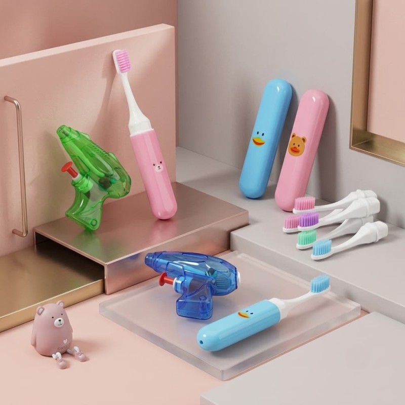 China Kids Folding Toothbrush & Water Gun Set: Soft Gum Protection for 3-12 Years Pink 1Pcs