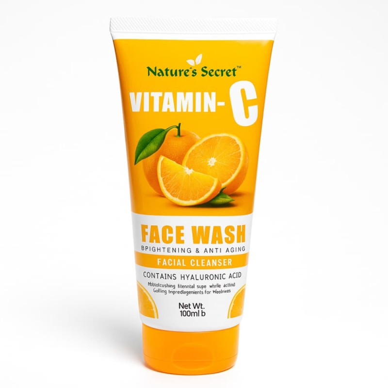 Nature's Secret Vitamin-C Face Wash – Brightening & Anti-Aging Cleanser with Hyaluronic Acid 100ml