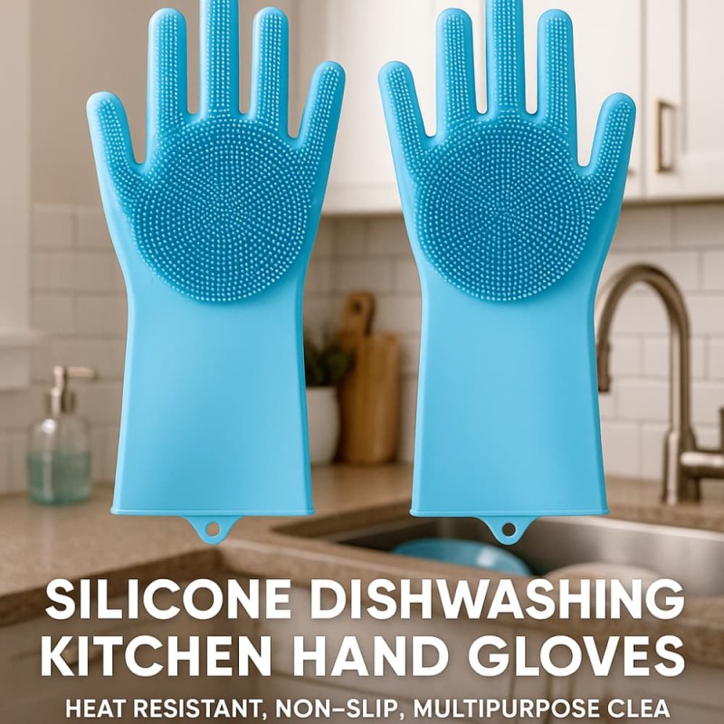 Silicone Dishwashing Kitchen Hand Gloves – Heat Resistant, Non-Slip, Multipurpose Cleaning Gloves for Easy & Convenient Washing