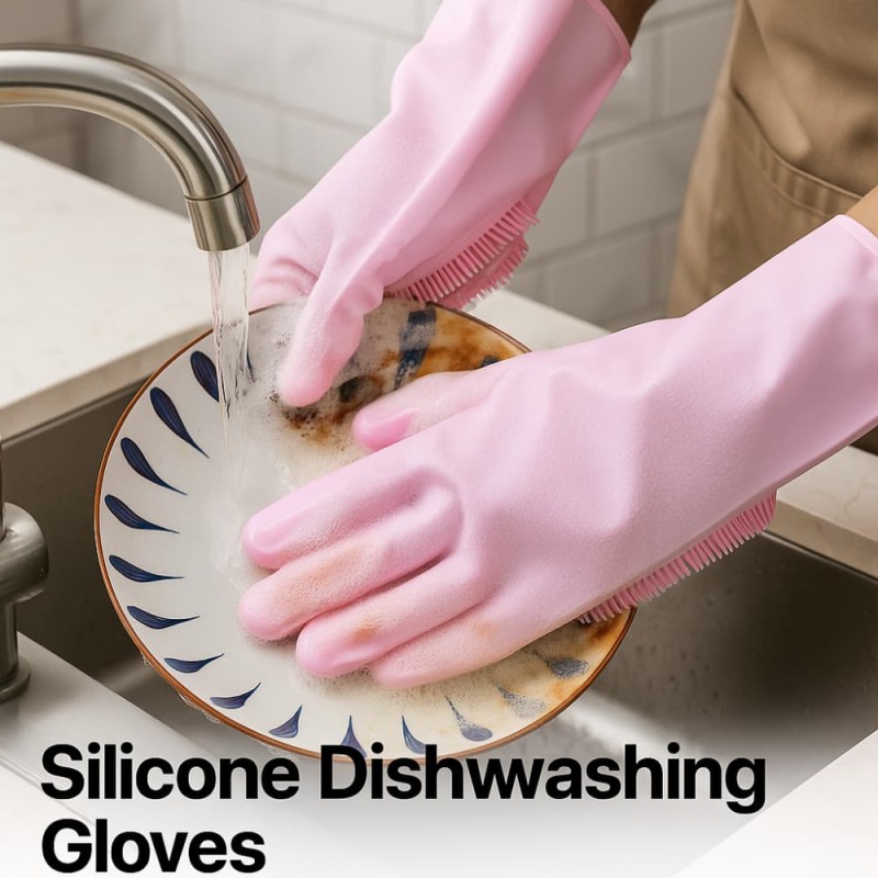 Silicone Dishwashing Kitchen Hand Gloves – Heat Resistant, Non-Slip, Multipurpose Cleaning Gloves for Easy & Convenient Washing