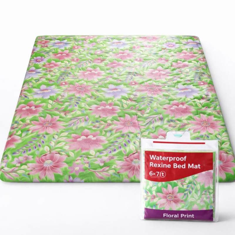 Waterproof Rexine Bed Mat 6×7 ft (Floral Print)