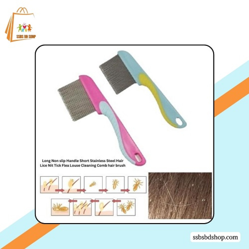 Long Non slip Handle Short Effective hair lice comb with big steel bristles (3 pcs)