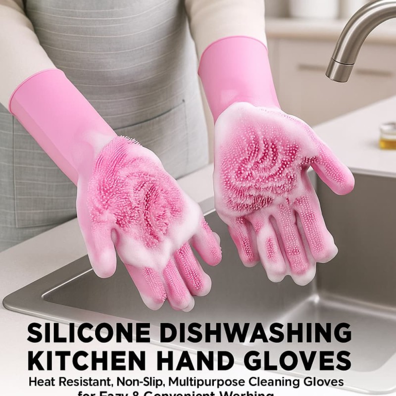 Silicone Dishwashing Kitchen Hand Gloves – Heat Resistant, Non-Slip, Multipurpose Cleaning Gloves for Easy & Convenient Washing