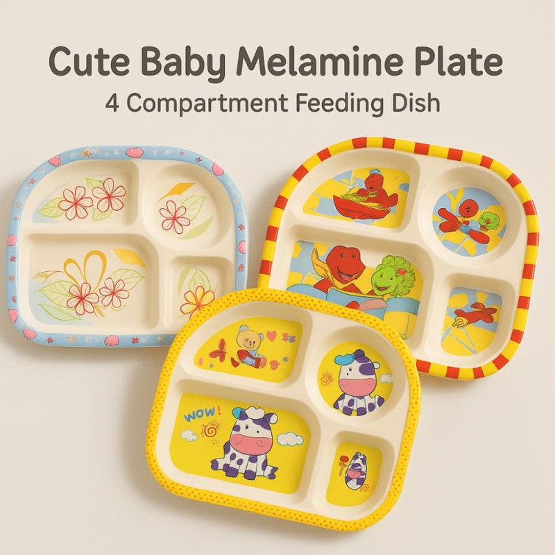 Cute Baby Melamine Plate 4 Compartment Feeding Dish