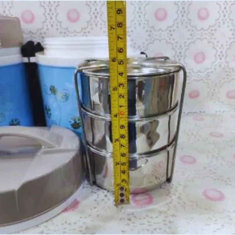 Kiam Monalisa Steel Hot Tiffin Carrier or Lunch Box 3 Bati (mix Colors)