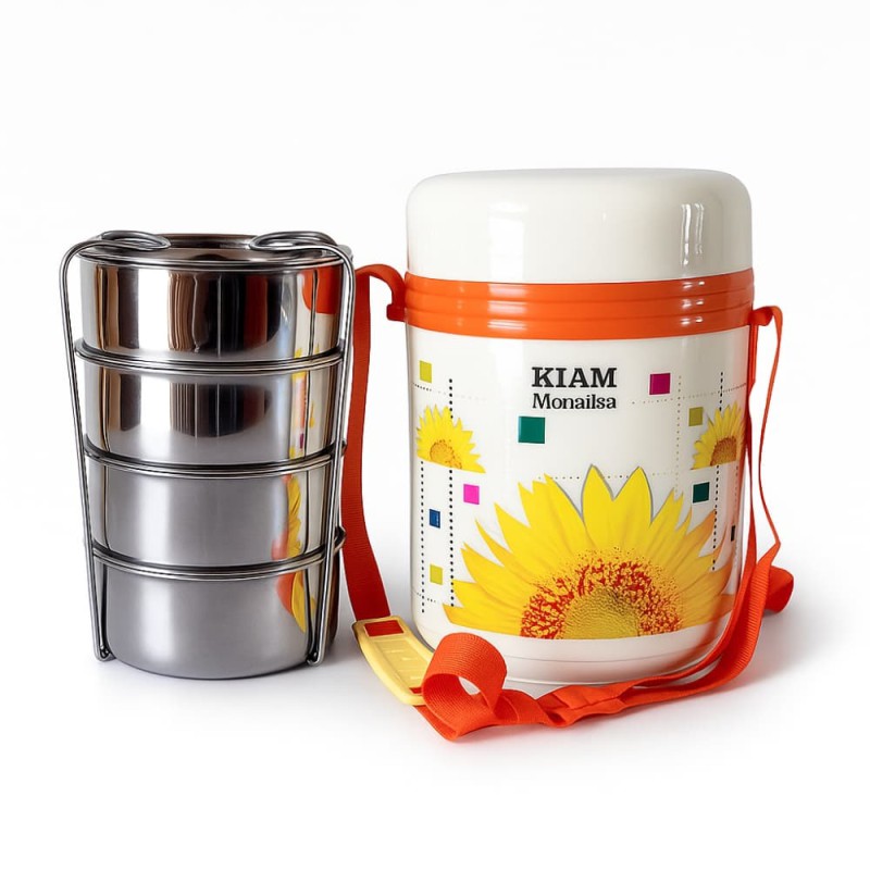 Kiam Monalisa Steel Hot Tiffin Carrier or Lunch Box 4 Bati (Mix Colors)