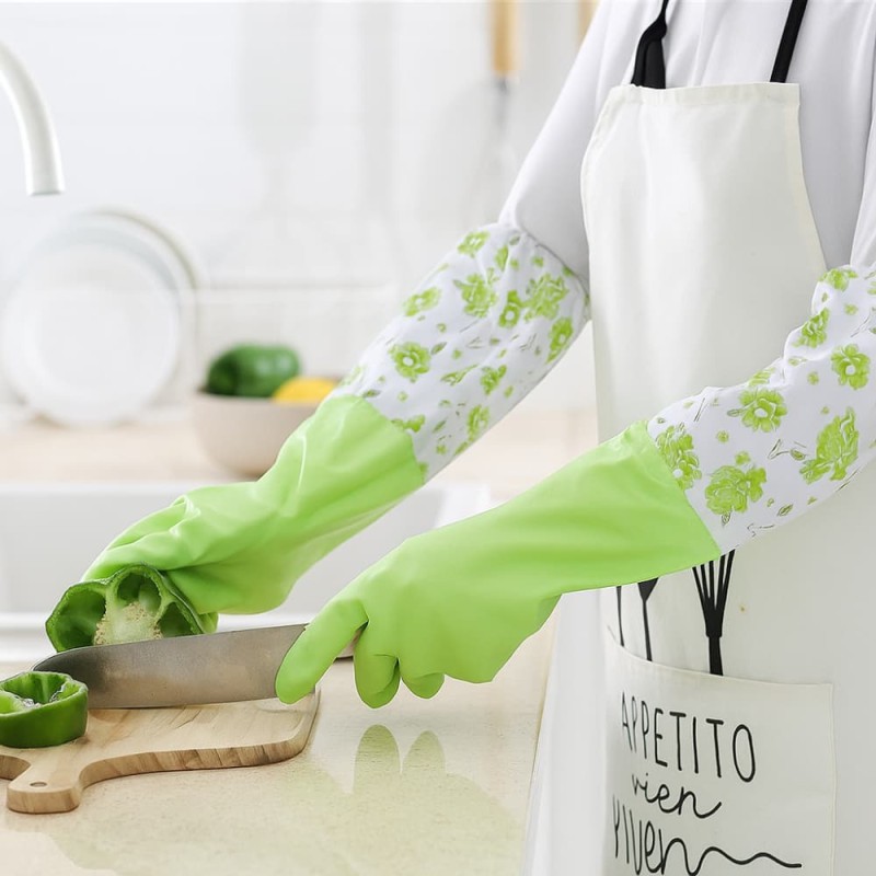 Long Rubber Kitchen Washing Gloves with Drawstring – Household Cleaning Gloves