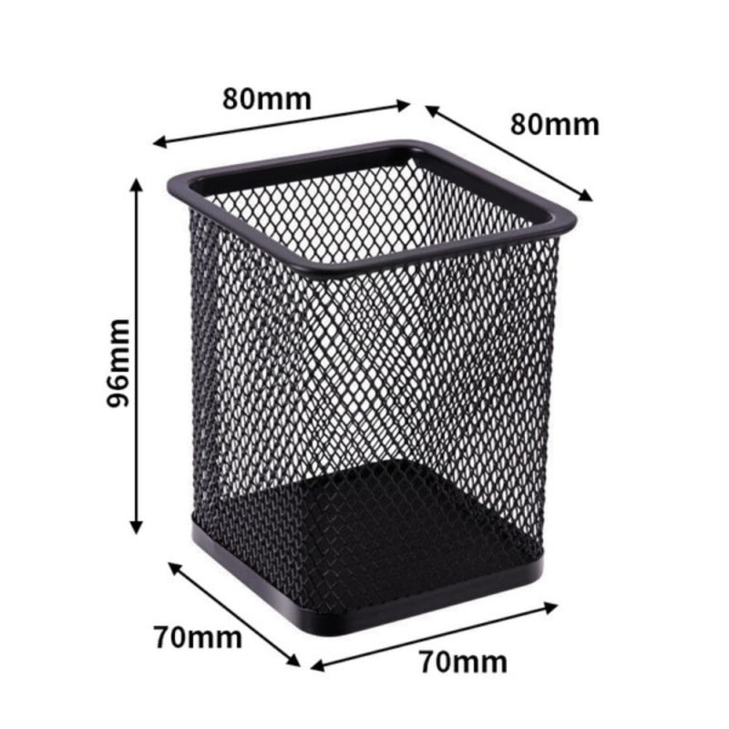 Square Metal Mesh Pen Holder – Durable Desk Organizer (Black)