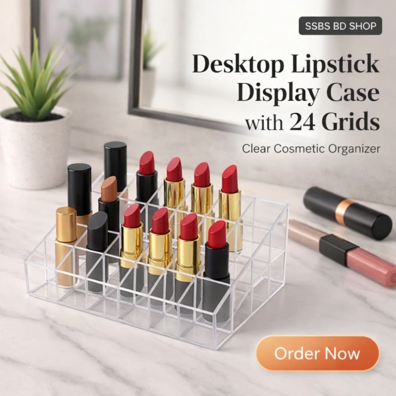 Desktop Lipstick Display Case with 24 Grids — Clear Cosmetic Organizer