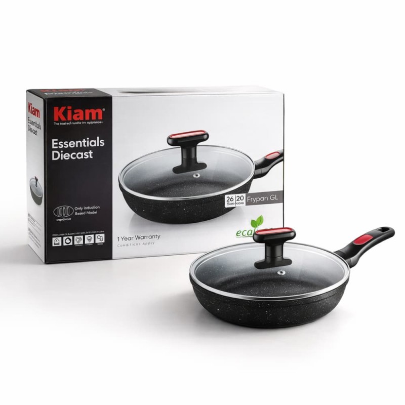 Kiam 26cm Diecast Frypan with Glass Lid – Induction Ready