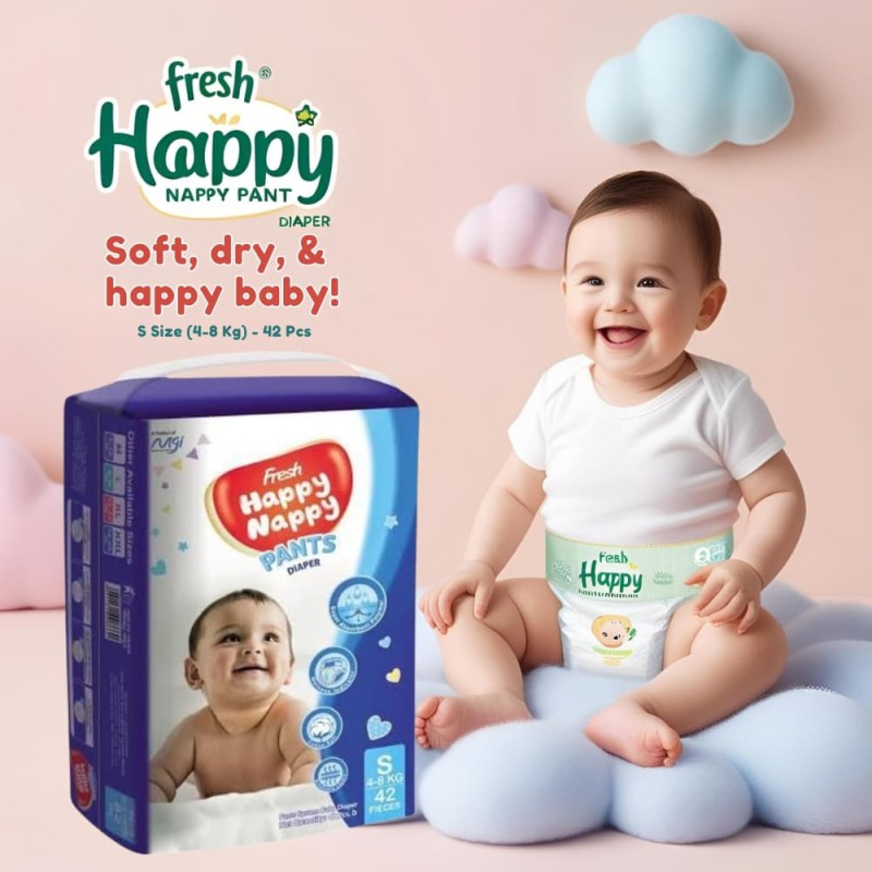 Fresh Happy Nappy Pant Diaper S Size (4-8 Kg) - 42 Pcs Standard Pack