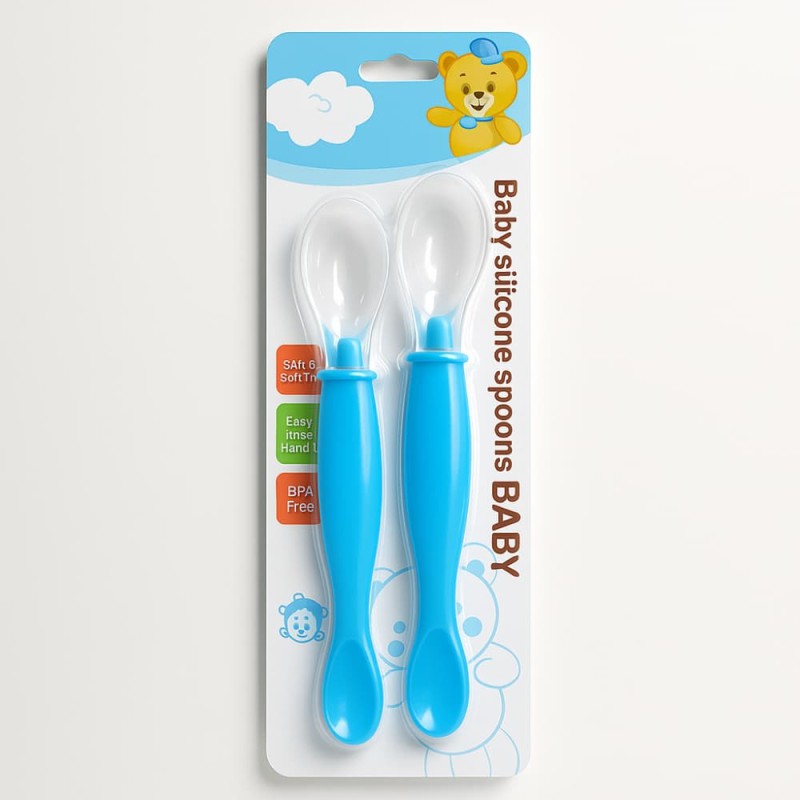 Baby Silicone Safety Spoon Baby Feeding Feeder 2pcs Set