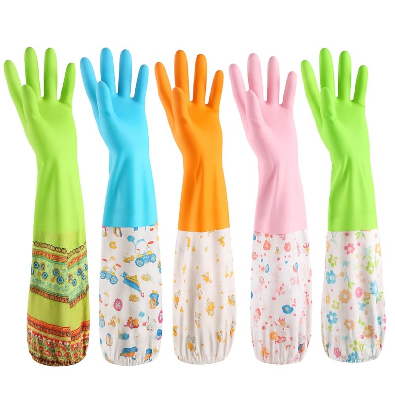 Long Rubber Kitchen Washing Gloves with Drawstring – Household Cleaning Gloves