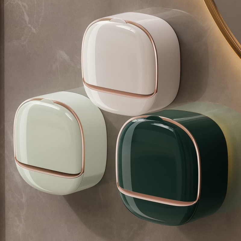 Wall-Mounted Punch-Free Soap Holder – Flip-Top Drain Soap Box for Bathroom Storage