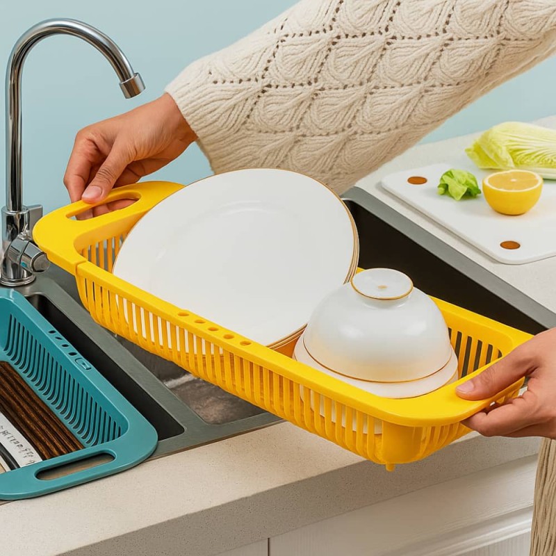 Foldable Telescopic Sink Drain Basket – Multi-Functional Kitchen Veg & Fruit Washing Rack