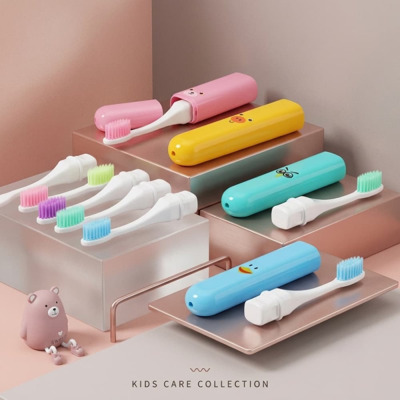 China Kids Folding Toothbrush & Water Gun Set: Soft Gum Protection for 3-12 Years Pink 1Pcs