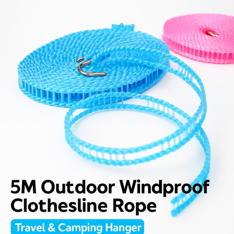5M Outdoor Windproof Clothesline Rope – Travel & Camping Hanger