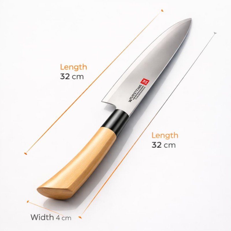 Heavy Duty 32cm Stainless Steel Kitchen Knife with Wooden Handle for Fruit & Vegetable