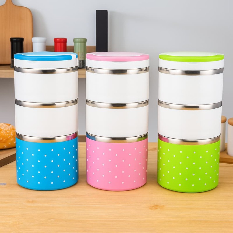 3 Layer Stainless Steel Insulated Lunch Box 1230ML – Double-Layer Bento Lunch Container for Students & Office