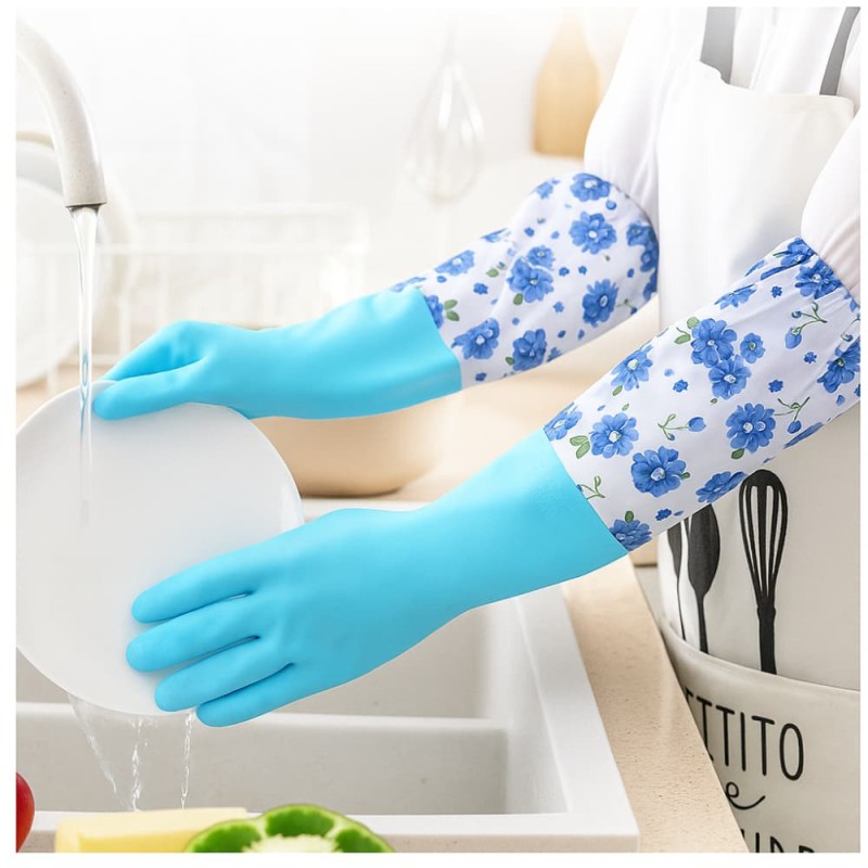 Long Rubber Kitchen Washing Gloves with Drawstring – Household Cleaning Gloves