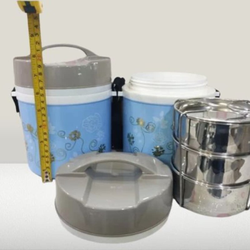 Kiam Monalisa Steel Hot Tiffin Carrier or Lunch Box 3 Bati (mix Colors)