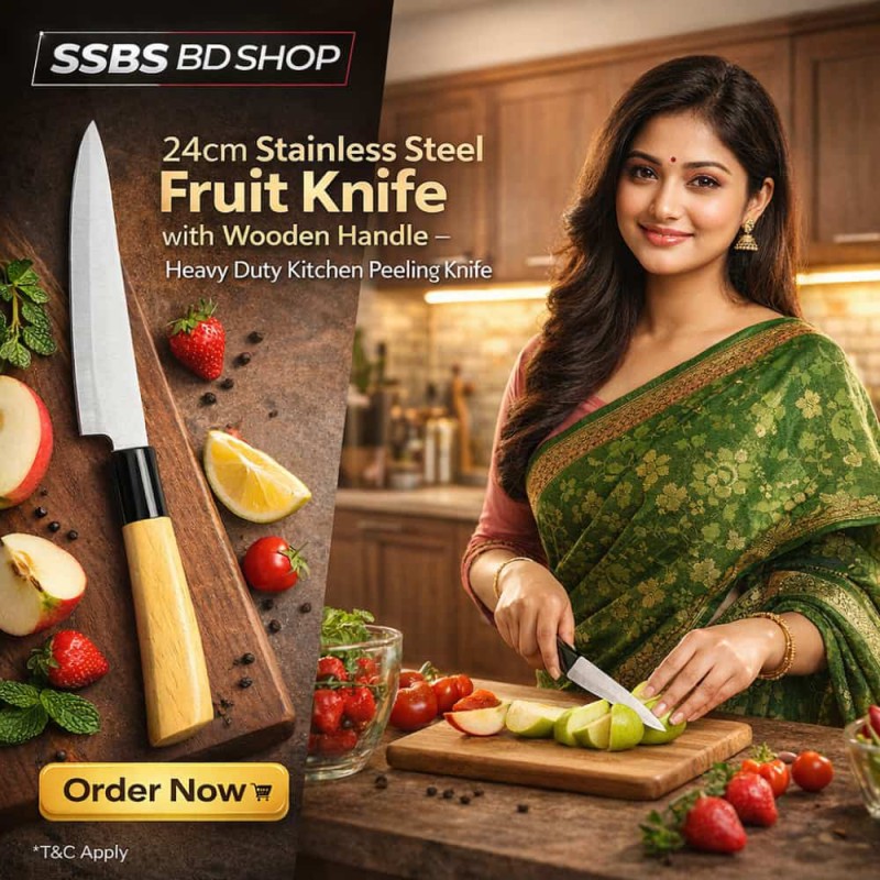 24cm Stainless Steel Fruit Knife with Wooden Handle – Heavy Duty Kitchen Peeling Knife
