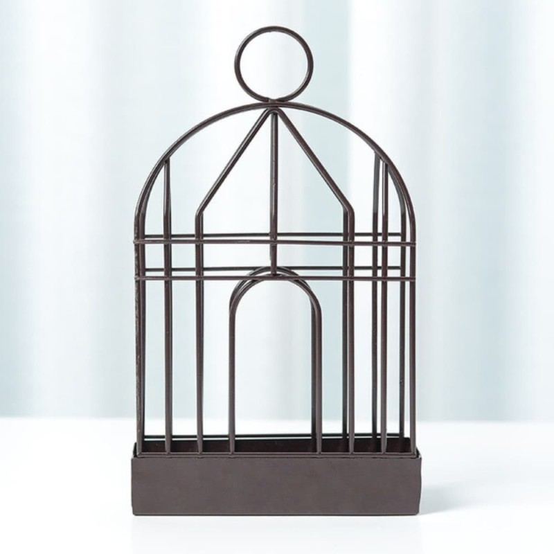 Iron Birdcage Mosquito Coil Holder with Cover & Handle Black