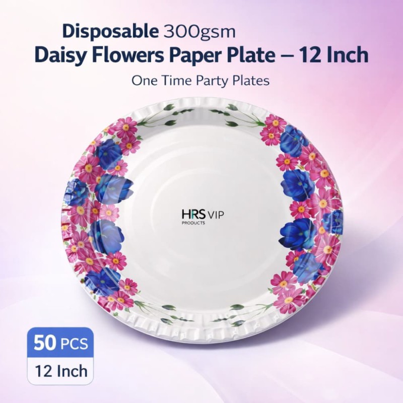 Disposable 300gsm Daisy flowers Paper Plate One Time Party Plates 12 Inch – 50pcs