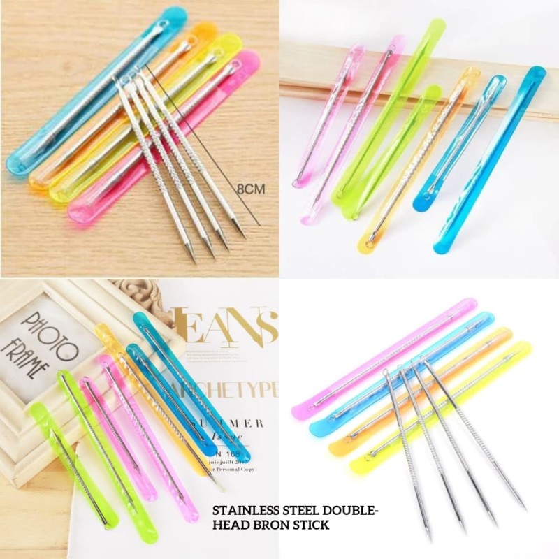 Stainless Steel Double-Head Bron Stick Acne Needle Blackhead Remover Tool Pimple Spot Extractor