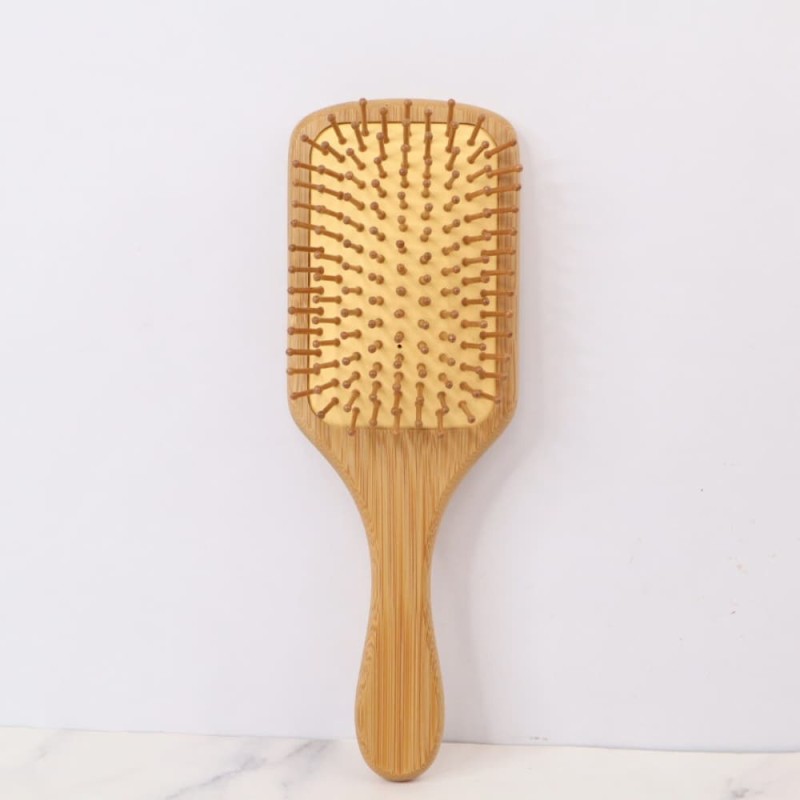 Square Bamboo Wooden Hair Brush with Soft Scalp Massage