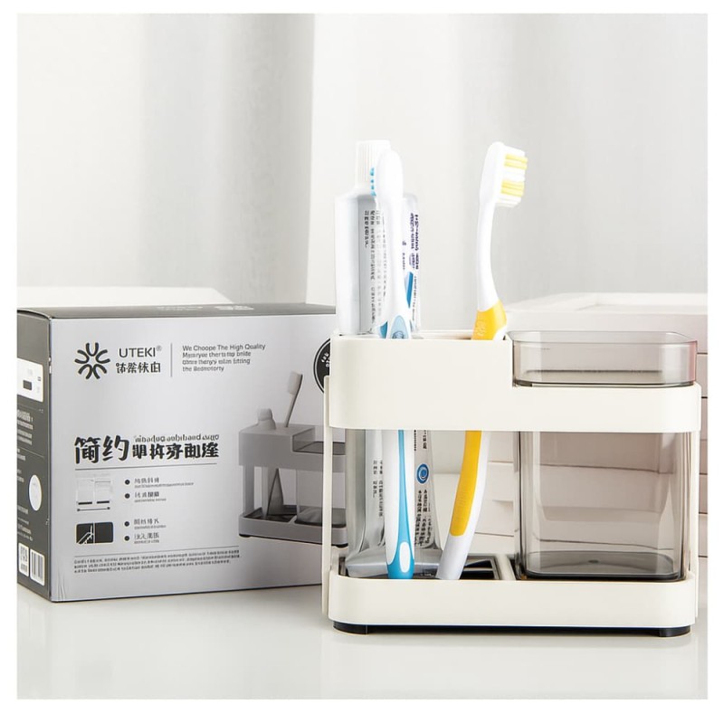Toothbrush Box Holder with 1 Cup – Removable Bathroom Storage Organizer for Toilet & Sink