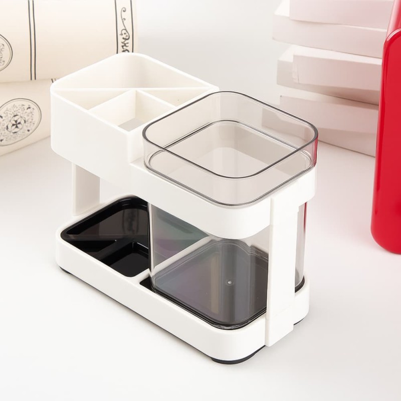 Toothbrush Box Holder with 1 Cup – Removable Bathroom Storage Organizer for Toilet & Sink