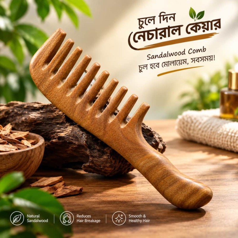 Sandalwood Handle Long Wide Tooth Hair Comb
