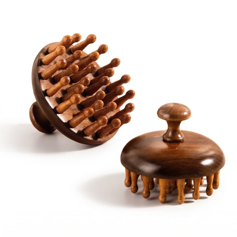 Sandalwood Round Wooden Scalp and Body Massage Brush