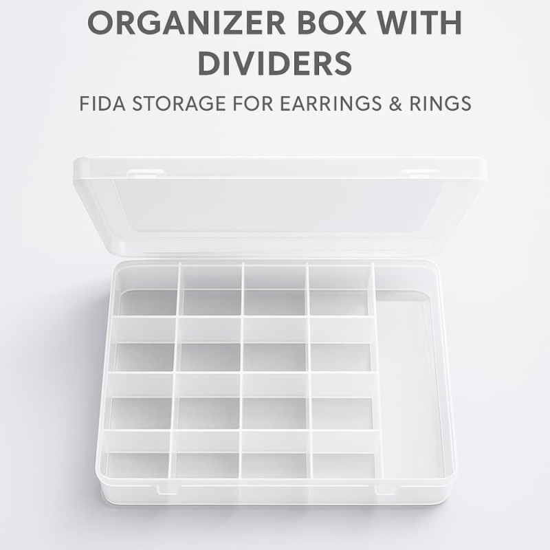 Clear Plastic Jewelry Organizer Box with Dividers – Fida Storage for Earrings & Rings